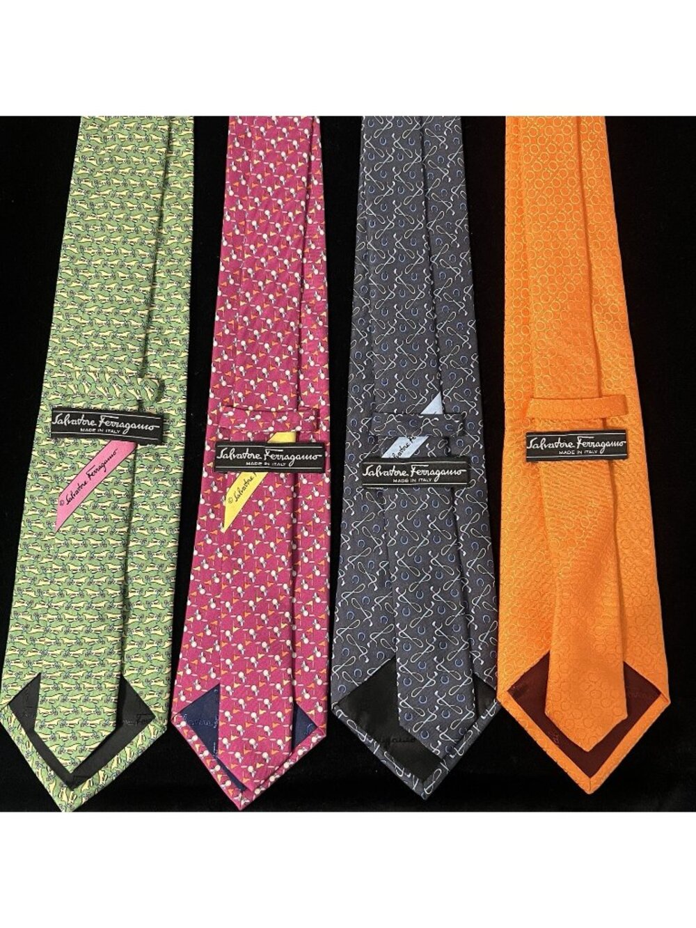 Salvatore Ferragamo Silk Tie Lot Multicolor Novelty Designer Italy